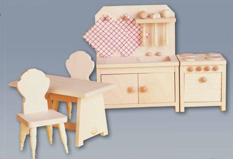 Möbelset Küche Rustikal für Puppenhaus von Rülke Holzspielzeug