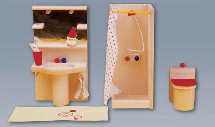 Möbelset für Puppenhaus, Bad Rustikal von Rülke Holzspielzeug