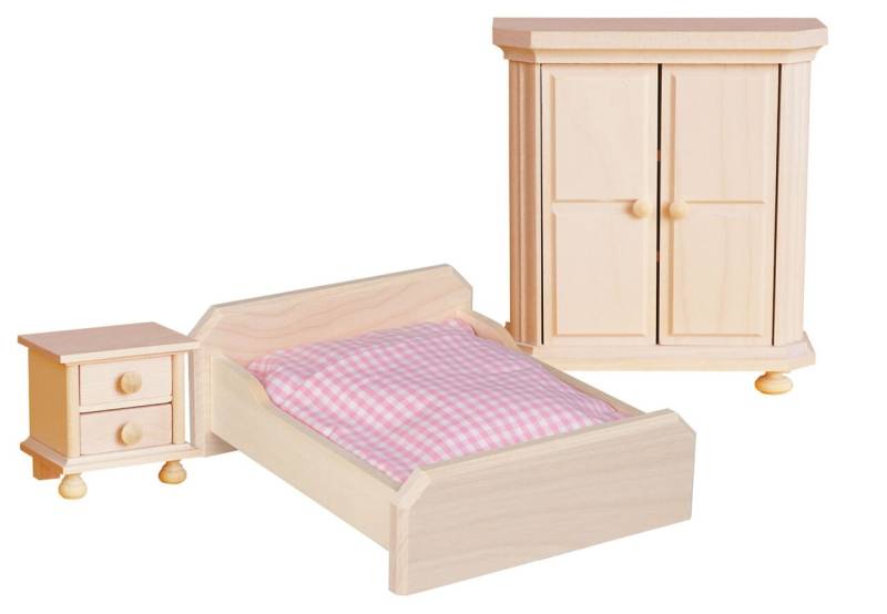 Möbelset für Puppenhaus, Schlafzimmer Rustikal von Rülke Holzspielzeug