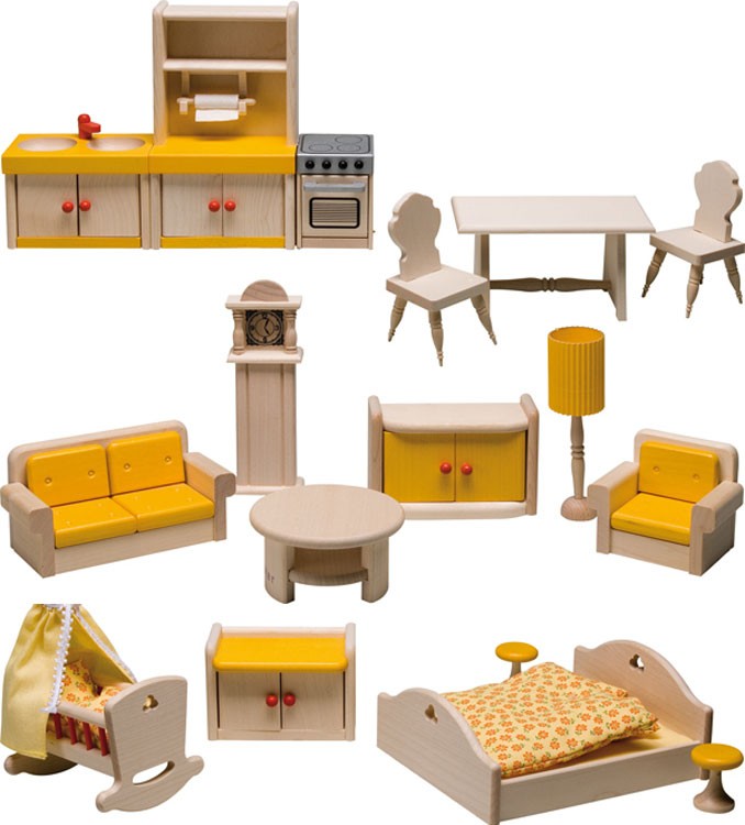 Möbelset für Puppenhaus mit Balkon von Rülke Holzspielzeug