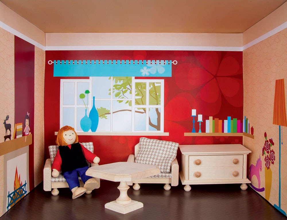 Puppenhaus im Regal, Wohnzimmer Puppenhaus im Regal, Wohnzimmer von Rülke Holzspielzeug
