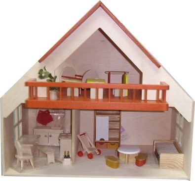 Puppenhaus mit Balkon, ohne Möbel und Zubehör rot von Rülke Holzspielzeug