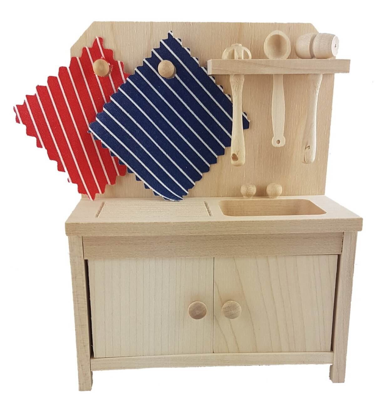 Puppenhausmöbel Küche Rustikal, Küchenschrank mit Löffelbord von Rülke Holzspielzeug
