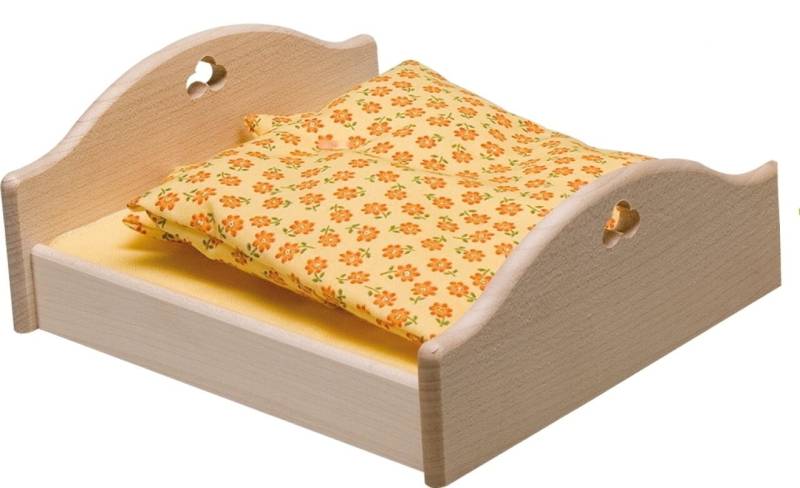 Puppenhausmöbel Schlafzimmer Filius, Doppelbett von Rülke Holzspielzeug