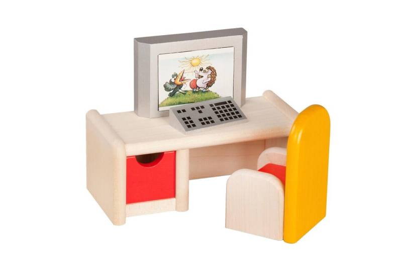 Puppenhausmöbel Schreibtisch mit Computer von Rülke Holzspielzeug