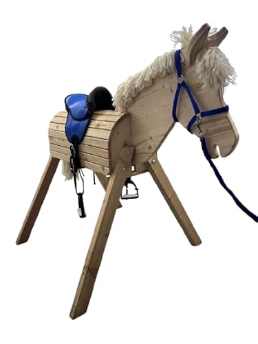 Rülke Holzspielzeug Gartenpferd Tom - Set in Blau inkl. Sattel, Halfter, Führleine | Holzpferd für draußen |125x 135x 100 cm (LxHxB) | Bis 100 kg | ab 3 Jahren | Handgefertigt in Deutschland von Rülke Holzspielzeug