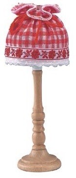 Stehlampe mit Holzfuß für Puppenhaus, Schirm kariert von Rülke Holzspielzeug