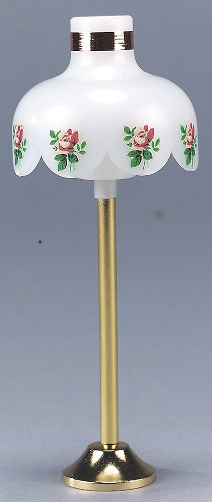Stehlampe Messingfuß für Puppenhaus, Schirm mit Blume von Rülke Holzspielzeug