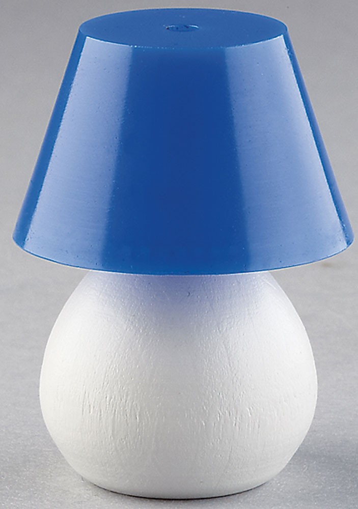 Tischlampe Holzfuß, 25mm, für Puppenhaus Schirm blau von Rülke Holzspielzeug