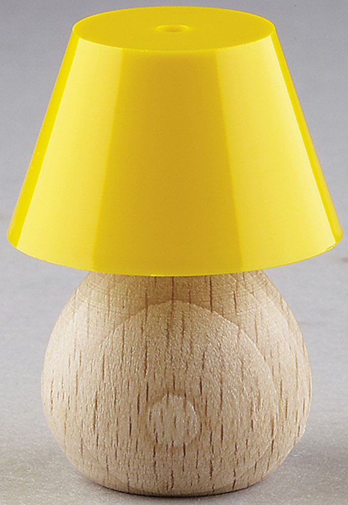Tischlampe Holzfuß, 25mm, für Puppenhaus Schirm gelb Tischlampe Holzfuß, 25mm, für Puppenhaus Schirm gelb von Kahlert Licht
