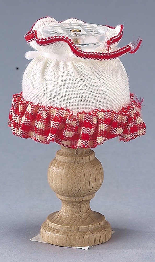 Tischlampe mit kariertem Schirm, für Puppenhaus von Rülke Holzspielzeug
