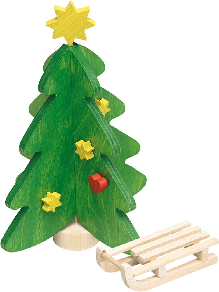 Weihnachtsbaum und Schlitten fürs Puppenhaus von Rülke Holzspielzeug