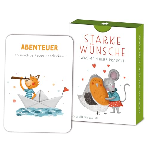 40 Bedürfniskarten für Kinder - Starke Wünsche - Grundbedürfnisse und Selbstfürsorge Lernen - Liebevoll gestaltete Gefühlekarten für Kita und Grundschule - Wünsche und Forderungen erkennen - DIN A7 von Rüsselfuchs