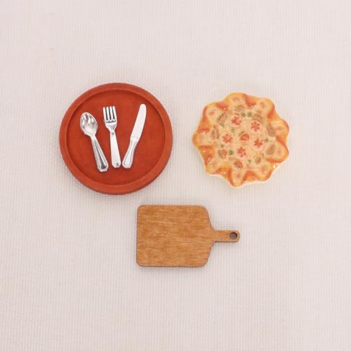 Puppenhaus 1/12 Puppenhaus Simulation Pizza Geschirr Tablett Set Puppenhaus Mini Küche Dekoration Puppen Haus Zubehör Vorgeben Spiel Spielzeug von Rufevee