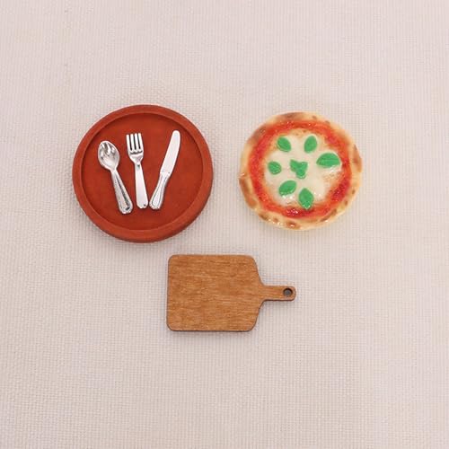 Puppenhaus 1/12 Puppenhaus Simulation Pizza Geschirr Tablett Set Puppenhaus Mini Küche Dekoration Puppen Haus Zubehör Vorgeben Spiel Spielzeug von Rufevee