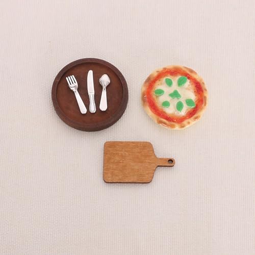 Puppenhaus 1/12 Puppenhaus Simulation Pizza Geschirr Tablett Set Puppenhaus Mini Küche Dekoration Puppen Haus Zubehör Vorgeben Spiel Spielzeug von Rufevee
