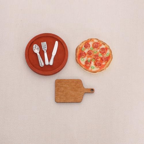 Puppenhaus 1/12 Puppenhaus Simulation Pizza Geschirr Tablett Set Puppenhaus Mini Küche Dekoration Puppen Haus Zubehör Vorgeben Spiel Spielzeug von Rufevee