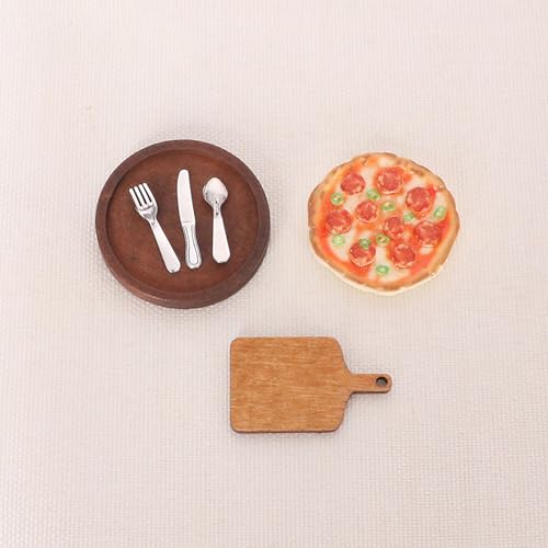 Puppenhaus 1/12 Puppenhaus Simulation Pizza Geschirr Tablett Set Puppenhaus Mini Küche Dekoration Puppen Haus Zubehör Vorgeben Spiel Spielzeug von Rufevee