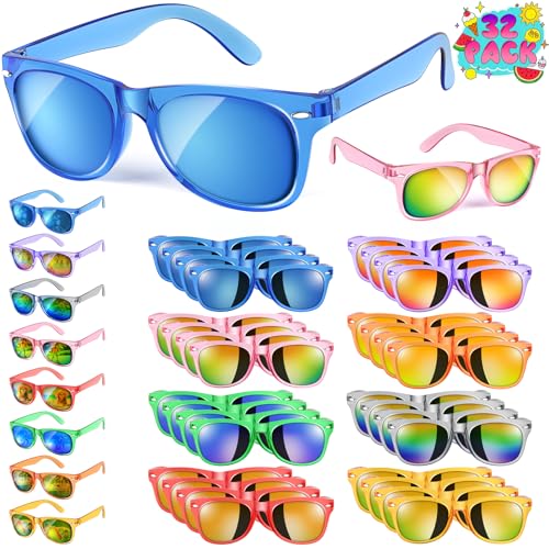 Rugort Sonnenbrille für Kinder, Partygeschenke, 32 Stück, für Jungen und Mädchen im Alter von 3 bis 8 Jahren mit UV-Schutz 400, Neon-Sonnenbrille für Kinder, Partyzubehör von Rugort
