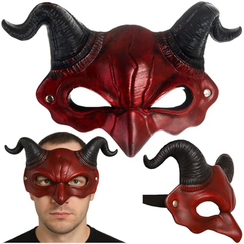 Ruhhy Teufelsmaske Halloween – Rote Dämon-Maske mit Hörnern & 3D-Details, elastisches Band, leicht & bequem – Kostüm Zubehör für Erwachsene & Jugendliche von Ruhhy