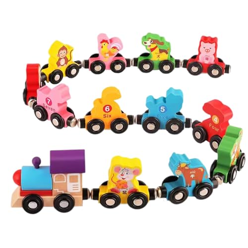 Ruhnjyg Magnetische Holzeisenbahn,Magnetisches Holzeisenbahn-Set | STEM Tierzugspielzeug,Lernspielzeug für Tierzüge, Kleinkind-Magnetzug-Lernspielzeug für Kinder im Alter von 3–5 Jahren von Ruhnjyg