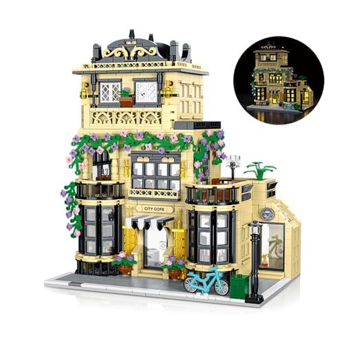 RuiDaXiang Stadt Café Architektur Baukasten,3 Ebenen Cafe Modell Bauklötze Spielzeug mit LED-Leuchten für Teenager, Erwachsene(1443 Stück) von RuiDaXiang