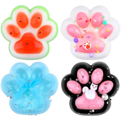 Ruichi 4 Stück Taba Squishy Cat, Katzenpfoten Squishy, Squeeze Katze Pfote, Süße Weiche Katzenpfoten Quetschspielzeuge, Cat Paw Squeeze Toy, Stressabbau Fidget Toys Geschenk für Kinder Erwachsene von Ruichi
