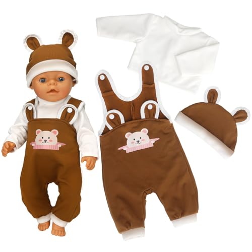 Kleidung Outfits für Baby Puppen Puppenkleidung 35-43 cm Puppenkleider Set Puppenzubehör mit Hut Langarm Hose Geschenke für Mädchen Jungen (Keine Puppe) Braun von Ruikdly