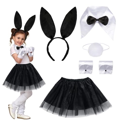 Ruikdly Hasenkostüm Kinder Schwarz 6 Stück Kostüm Hase Kinder Set mit Tutu Rock, Hasenohren Stirnband Mädchen, Schwanz, Fliege und Manschetten für Ostern Karneval Halloween Cosplay-Party Ruikdly Hasenkostüm Kinder Schwarz 6 Stück Kostüm Hase Kinder Set mit Tutu Rock, Hasenohren Stirnband Mädchen, Schwanz, Fliege und Manschetten für Ostern Karneval Halloween Cosplay-Party von Ruikdly