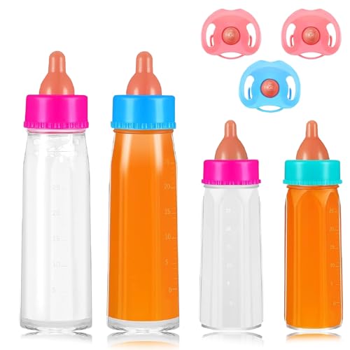 Ruikdly Magische Flasche, 4 Stück Puppenflasche Mit Milch und 3 Stück Puppenschnuller, Baby Puppe Milchfläschchen mit Verschwindender Milch, Puppe Zubehör Geschenke für Kinder, ab 3 Jahre von Ruikdly