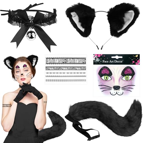 Ruikdly Katzenkostüm Erwachsene, Katzenkostüm Kinder, Kostüm Damen, Katzenschwanz Katze Gesicht Tattoos Aufkleber Tier, Verwendung Für Halloween, Karneval, Kostümfest, Katze Cosplay Ruikdly Katzenkostüm Erwachsene, Katzenkostüm Kinder, Kostüm Damen, Katzenschwanz Katze Gesicht Tattoos Aufkleber Tier, Verwendung Für Halloween, Karneval, Kostümfest, Katze Cosplay von Ruikdly
