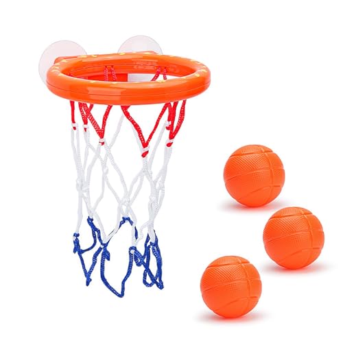 Badewannen-Basketballkorb,Badewannen-Basketballkorb,4-teiliges Set mit lustigen Basketballkörben und Bällen - Cartoon-Design-Saugnapf-Basketballkorb, tragbares und interaktives Badespielzeug für Kinde von Ruilonghai
