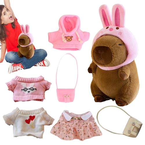 Capybara Plüschtier, Capybara Plüsch Mit Kleidung Und Accessoires, 23cmCapybara Kuscheltier, Dress Up CapybaraPlüschtier, 8 In 1 Niedliche CapybaraPlushie Mit Kleidung, Plüschtier Mit Hut Für Ostern von Ruilonghai