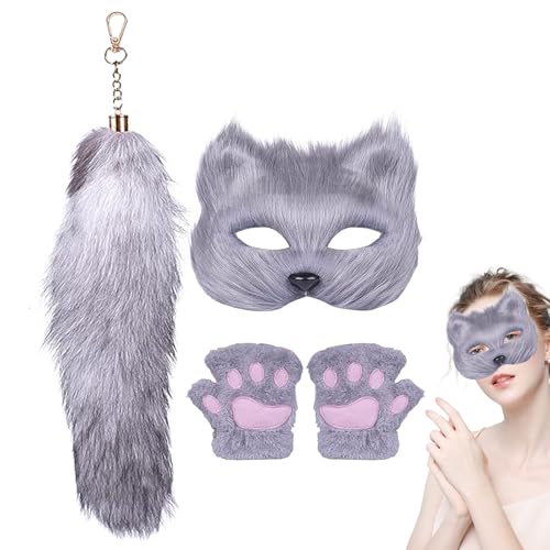 Tierkostüme Für Frauen - Rollenspiel Kostüm | Rollenspiel Zubehör Niedliche Dekorative Pfotenhandschuhe Maske Schwanz Für Halloween Cosplay Maskerade von Ruilonghai