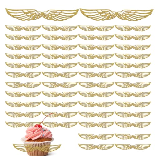 Torten Topper Deko - Schimmer Flügel Gold Kuchen Deko - 50 Stücke Papier Bastelset Für Tisch Mousse Theme Tanz Bäckerei Pudding Hochzeit Restaurant Torten Topper Deko - Schimmer Flügel Gold Kuchen Deko - 50 Stücke Papier Bastelset Für Tisch Mousse Theme Tanz Bäckerei Pudding Hochzeit Restaurant von Ruilonghai