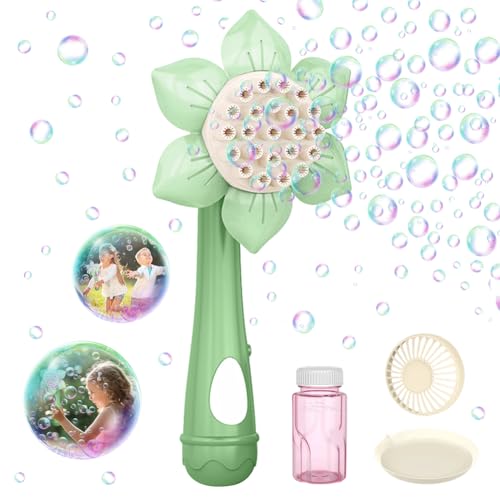 Blumen Seifenblasenmaschine Kinder, Seifenblasenblume Machine mit Ventilator, Bubble Maschine mit Seifenblasenflüssigkeit, Seifenblasenstab Blume für Indoor Outdoor Geburtstag Hochzeit Party (Grün) von Ruioomeep