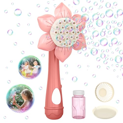 Blumen Seifenblasenmaschine Kinder, Seifenblasen Machine mit Ventilator, Bubble Maschine mit Seifenblasenflüssigkeit, Seifenblasenstab für Indoor Outdoor Geburtstag Hochzeit Party Geschenk (Rose) von Ruioomeep