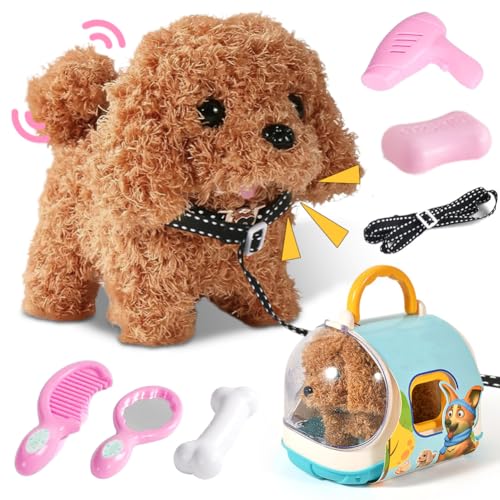 Plüsch Hund Spielzeug Kinder Elektronische Haustiere Hund der Läuft und Bellt mit Leine Interaktives Haustierhund Schwanzwedeln Kuscheltier Plüschtier Hund Geschenke für Mädchen 3 4 5 6 Jahre von Ruioomeep