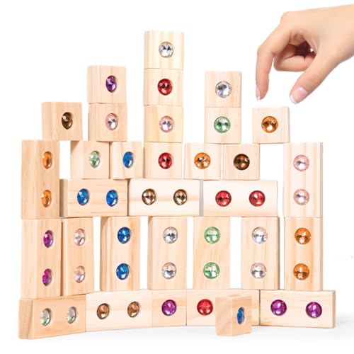 Regenbogen-Stapelspielzeug Aus Holz, Holzbausteine Set für Kinder, Regenbogen Stapelblock, Regenbogen-Stapelspielzeug Aus Holz Mit Acryl Edelstein, Pädagogisches Lernspielzeug Für Kinder (32stk) von Ruioomeep