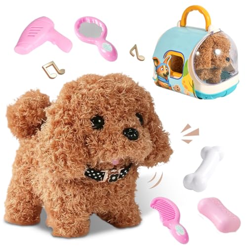 Ruioomeep Dog Toy Children's Elektrischer Plüschhund mit Leine & Hundekäfig, Interaktives Spielzeug für Kinder läuft, bellt, wedelt mit dem Schwanz (Hund) von Ruioomeep