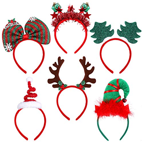Ruisita 6er Pack Weihnachtsfeier Stirnbänder Elfen Party Hüte Kopfbedeckung Rentier Kostüm Stirnbänder für den Urlaub von Ruisita