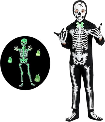 Ruisy Kinder Halloween Skelett Kostüm mit Skelett Maske und Handschuhe, Halloween-Kostüme für Verkleidung Karneval Mottoparty (M) von Ruisy
