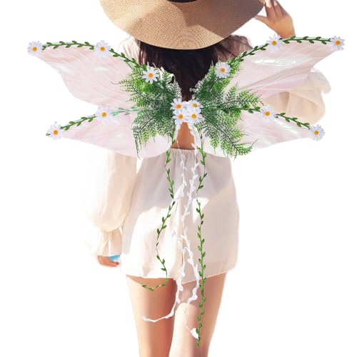 Rukjmqi Feenflügel Für Kinder | Schmetterlingsflügel Mit 3D Blumen Und Blättern,Kreatives Zubehör für Verkleidung als Fee zu Karneval Halloween von Rukjmqi