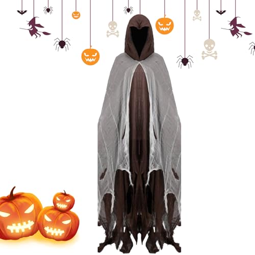 Rukjmqi Halloween-Geisterumhang, Halloween-Kostüm für Erwachsene, männlicher Geist | Atmungsaktiver Halloween-Horror-Hexenumhang für Erwachsene - Gruseliger Hexenumhang mit Kapuze für Frauen, von Rukjmqi