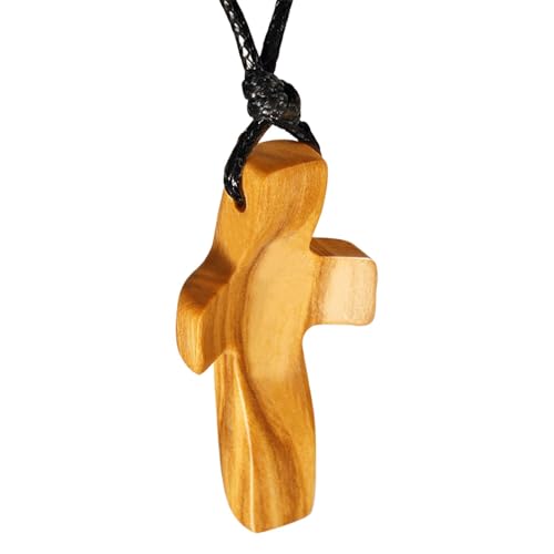 Rukjmqi Halskette Kreuz Aus Olivenholz, Halskette Mit Kreuz Aus, Kreuz Anhänger Mit Kette Kruzifix-Anhänger Für Damen Herren, Handschmeichler Kreuz,Handgefertigt Für Kreuze Freunde, Beten, Family von Rukjmqi