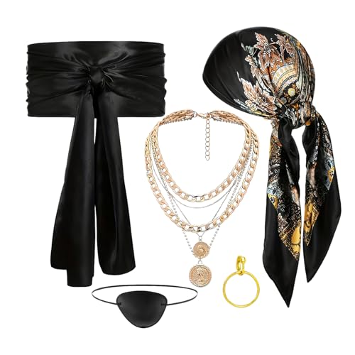 Rukjmqi Piratenkostüm Damen Zubehör - Kopftuch Schärpe Gürtel Kostüm Mit Ohrring Halskette - 5 Teiliges Rollenspiel Outfit Für Maskenbälle Faschingsfeiern Karneval Bühne Und Fotoshootings Rukjmqi Piratenkostüm Damen Zubehör - Kopftuch Schärpe Gürtel Kostüm Mit Ohrring Halskette - 5 Teiliges Rollenspiel Outfit Für Maskenbälle Faschingsfeiern Karneval Bühne Und Fotoshootings von Rukjmqi