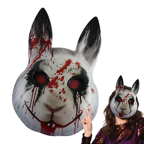 Rukjmqi Unheimliche Hasenmaske | Halloween Gesichtsmaske,Karneval Theater Bühne Festival Feier Partymaske Familienfeier von Rukjmqi