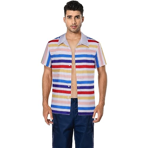 Ruleewe Allan Kostüm Erwachsene Herren 1964 Puppe Ken Cosplay Regenbogen gestreiftes Hemd Outfit Retro Casual Strand Outfit Top von Ruleewe