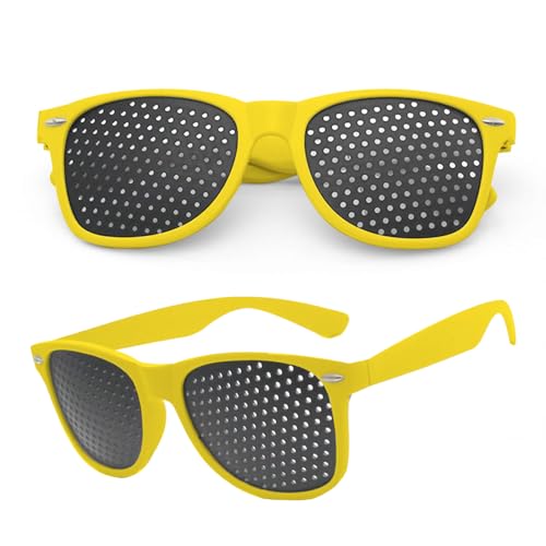 2 Stück Rasterbrille für Augentraining, Raster-Brille Augentrainer Lochbrille Raster Multidot Brillen, Lochrasterbrille Pinhole Glasses Multi Dot Brille für Sehvermögen-Verbesserung (Yellow) von Rumgug