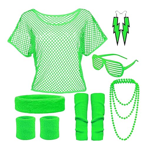 80er Jahre Kostüm Zubehör Set, 80er Jahre Party Outfits Party-T-Shirt Tutu-Rock Beinlinge 80er Zubehör Set für Kostümpartys im Retro-Stil Carnival Costume For Women Karneval Damen 80Er Puffy TüLlrock von Rumity